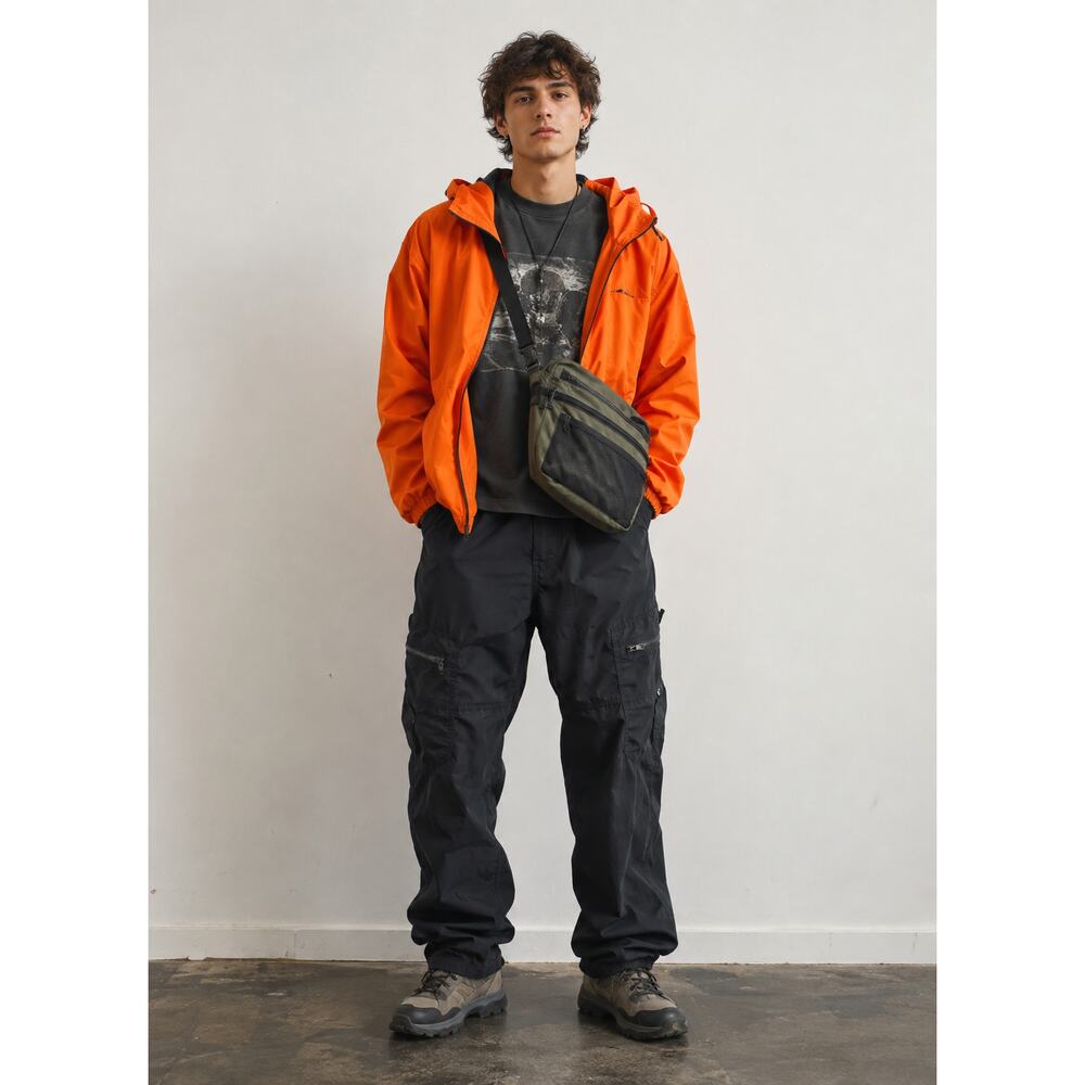 Vintage 90s Y2K Eddie Bauer Windbreaker Jacket Orange Medium Gorp Granola Coat - Picture 12 of 12